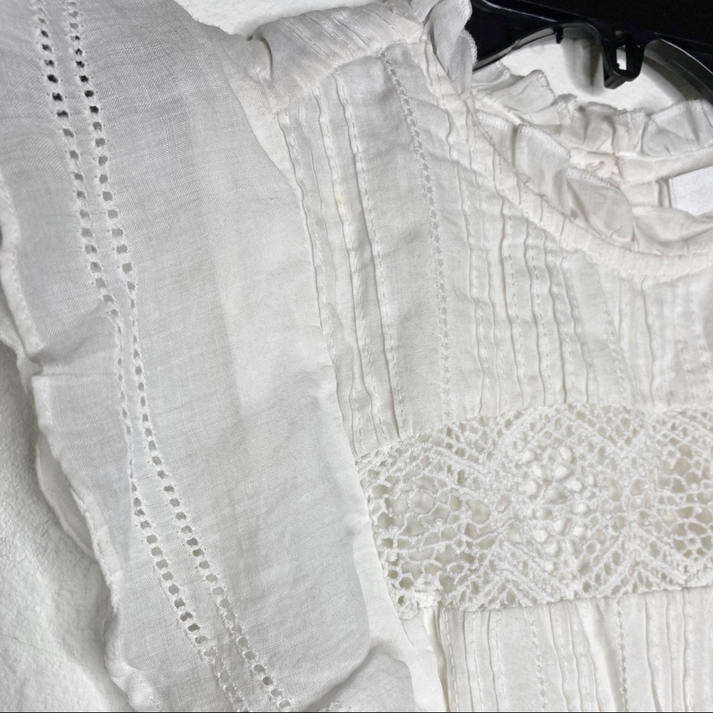 FRAME Pin-tuck Ruffle Crochet Lace Voile Dress S - Picture 11 of 15